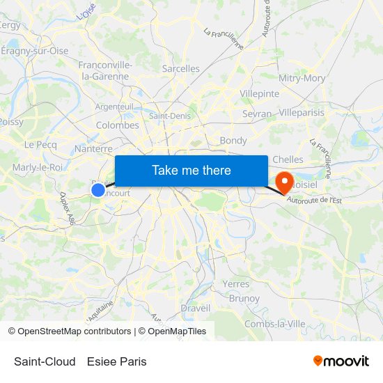 Saint-Cloud to Esiee Paris map