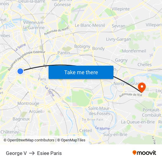 George V to Esiee Paris map