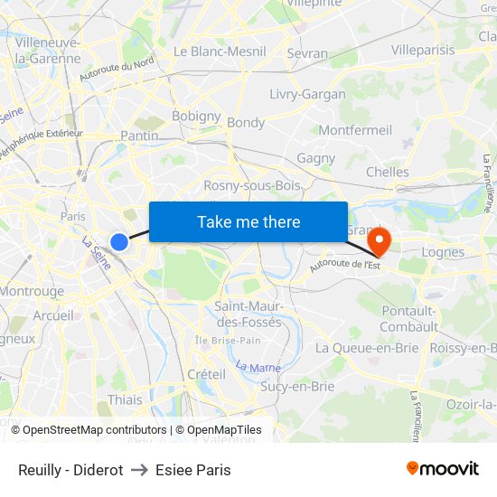 Reuilly - Diderot to Esiee Paris map