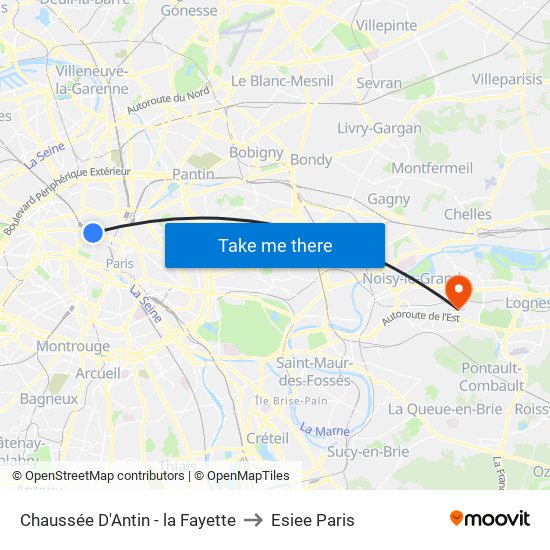 Chaussée D'Antin - la Fayette to Esiee Paris map