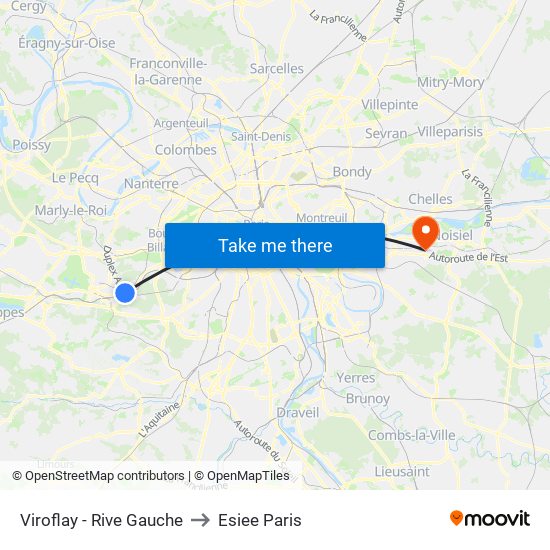 Viroflay - Rive Gauche to Esiee Paris map