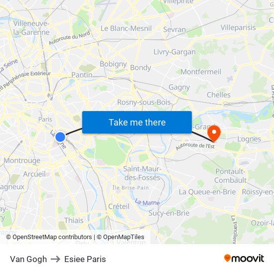 Van Gogh to Esiee Paris map