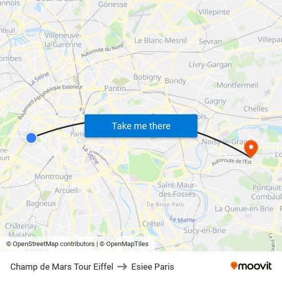 Champ de Mars Tour Eiffel to Esiee Paris map