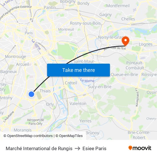 Marché International de Rungis to Esiee Paris map