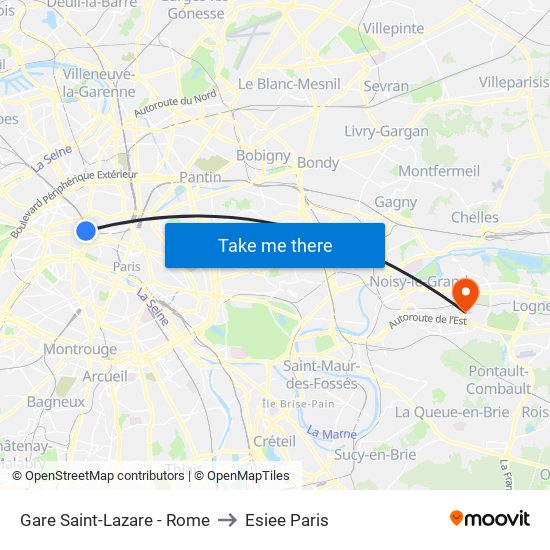Gare Saint-Lazare - Rome to Esiee Paris map
