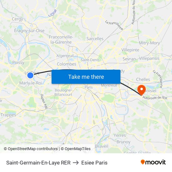 Saint-Germain-En-Laye RER to Esiee Paris map