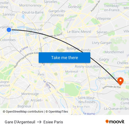 Gare D'Argenteuil to Esiee Paris map