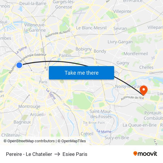 Pereire - Le Chatelier to Esiee Paris map