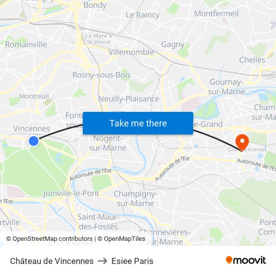 Château de Vincennes to Esiee Paris map