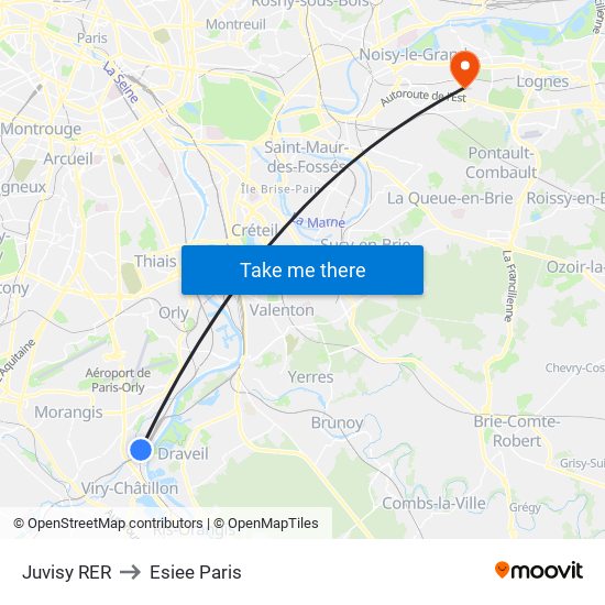 Juvisy RER to Esiee Paris map