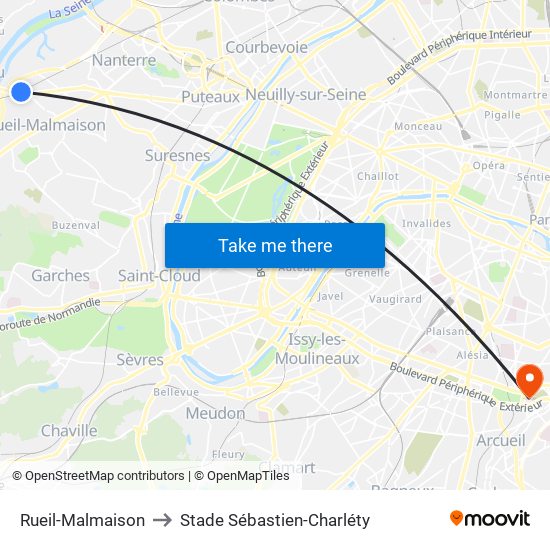 Rueil-Malmaison to Stade Sébastien-Charléty map