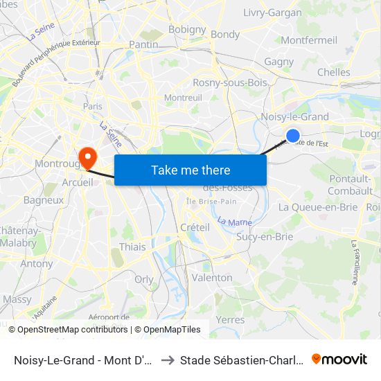 Noisy-Le-Grand - Mont D'Est to Stade Sébastien-Charléty map