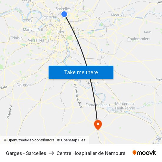 Garges - Sarcelles to Centre Hospitalier de Nemours map