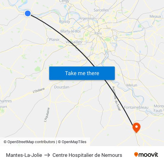 Mantes-La-Jolie to Centre Hospitalier de Nemours map