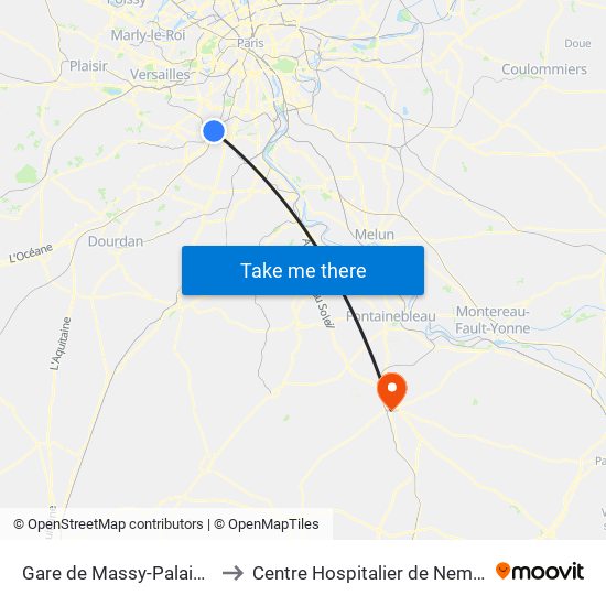 Gare de Massy-Palaiseau to Centre Hospitalier de Nemours map