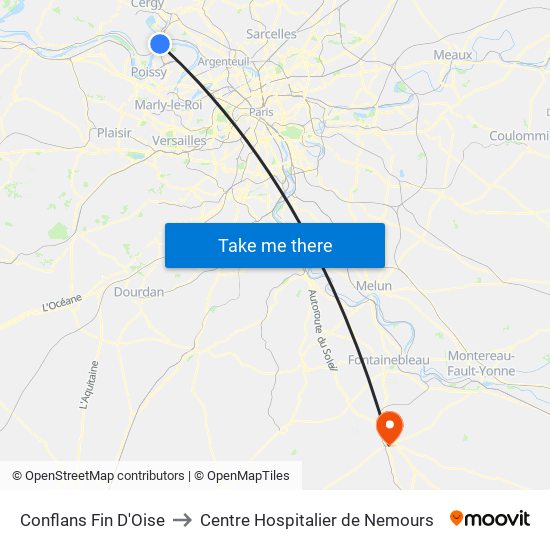 Conflans Fin D'Oise to Centre Hospitalier de Nemours map