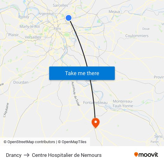 Drancy to Centre Hospitalier de Nemours map
