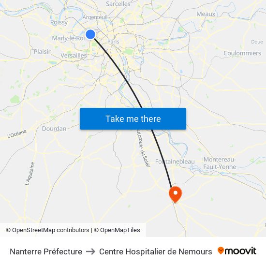 Nanterre Préfecture to Centre Hospitalier de Nemours map