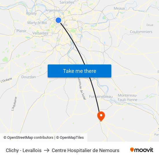Clichy - Levallois to Centre Hospitalier de Nemours map