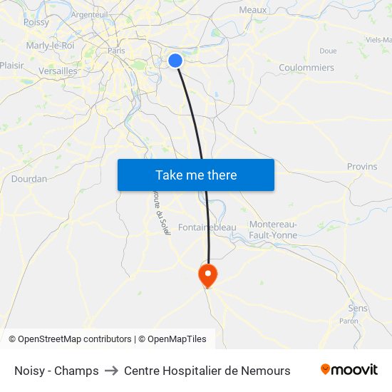 Noisy - Champs to Centre Hospitalier de Nemours map
