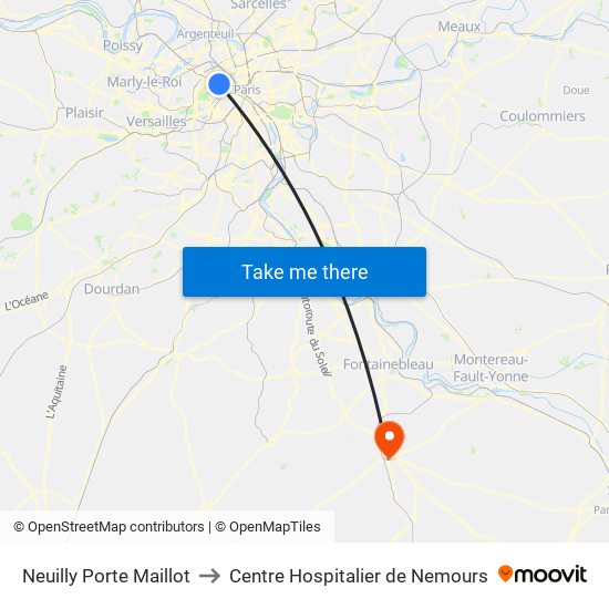 Neuilly Porte Maillot to Centre Hospitalier de Nemours map