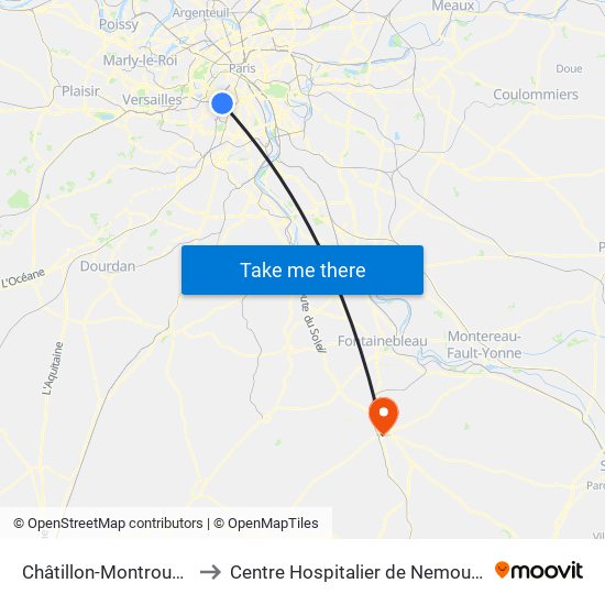 Châtillon-Montrouge to Centre Hospitalier de Nemours map