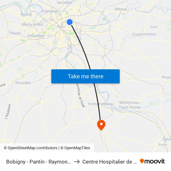 Bobigny - Pantin - Raymond Queneau to Centre Hospitalier de Nemours map