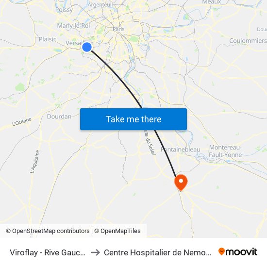 Viroflay - Rive Gauche to Centre Hospitalier de Nemours map