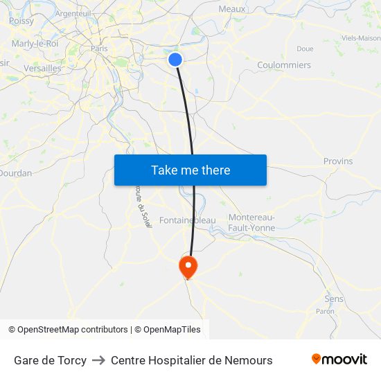 Gare de Torcy to Centre Hospitalier de Nemours map