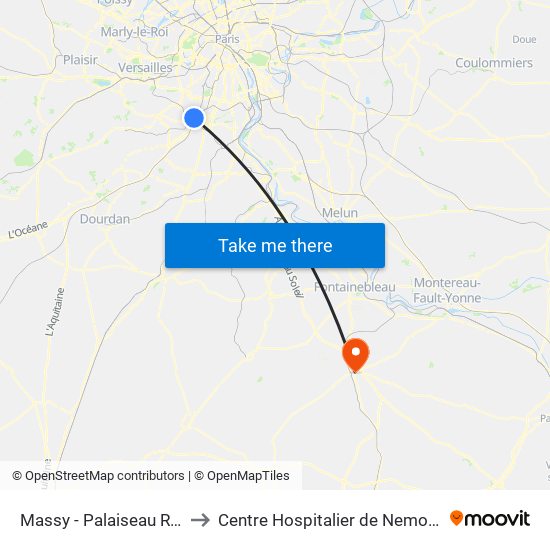 Massy - Palaiseau RER to Centre Hospitalier de Nemours map