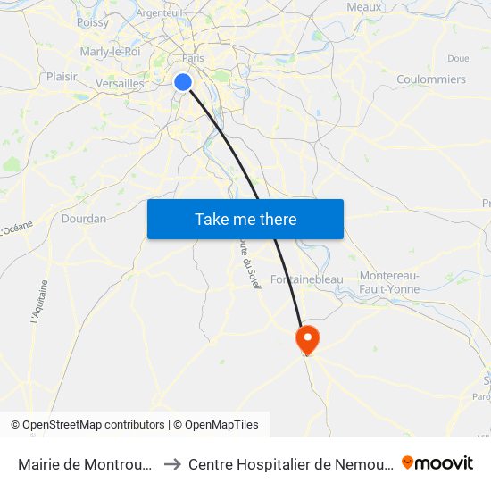 Mairie de Montrouge to Centre Hospitalier de Nemours map