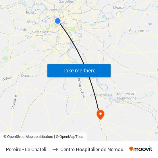 Pereire - Le Chatelier to Centre Hospitalier de Nemours map