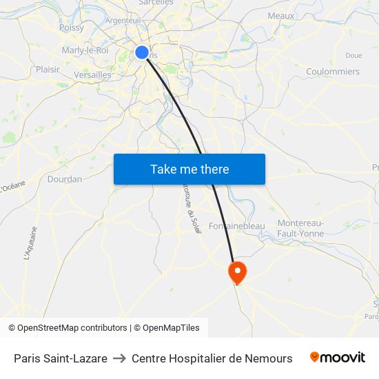 Paris Saint-Lazare to Centre Hospitalier de Nemours map