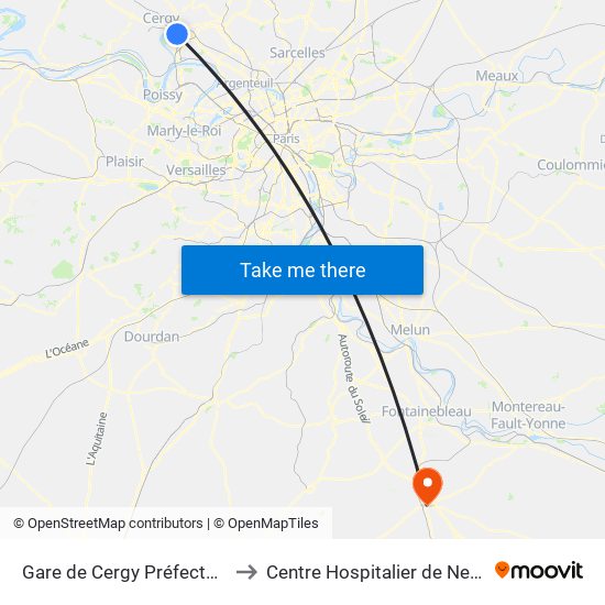 Gare de Cergy Préfecture (C) to Centre Hospitalier de Nemours map