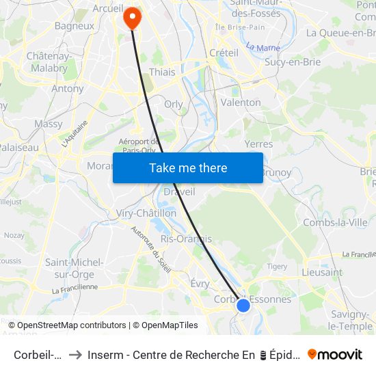 Corbeil-Essonnes to Inserm - Centre de Recherche En Épidémiologie Et Santé Des Populations map