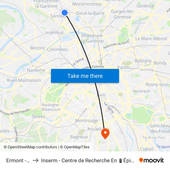 Ermont - Eaubonne to Inserm - Centre de Recherche En Épidémiologie Et Santé Des Populations map