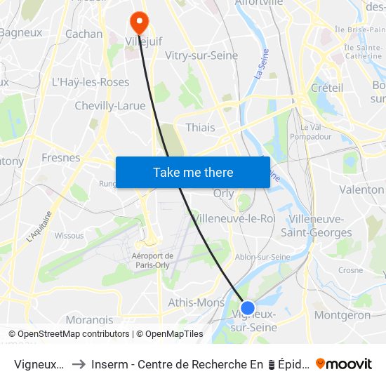 Vigneux-Sur-Seine to Inserm - Centre de Recherche En Épidémiologie Et Santé Des Populations map