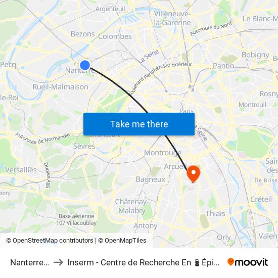 Nanterre Université to Inserm - Centre de Recherche En Épidémiologie Et Santé Des Populations map