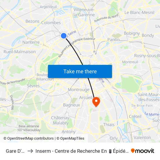 Gare D'Asnieres to Inserm - Centre de Recherche En Épidémiologie Et Santé Des Populations map