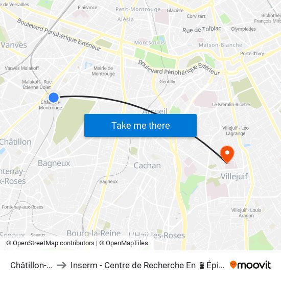 Châtillon-Montrouge to Inserm - Centre de Recherche En Épidémiologie Et Santé Des Populations map