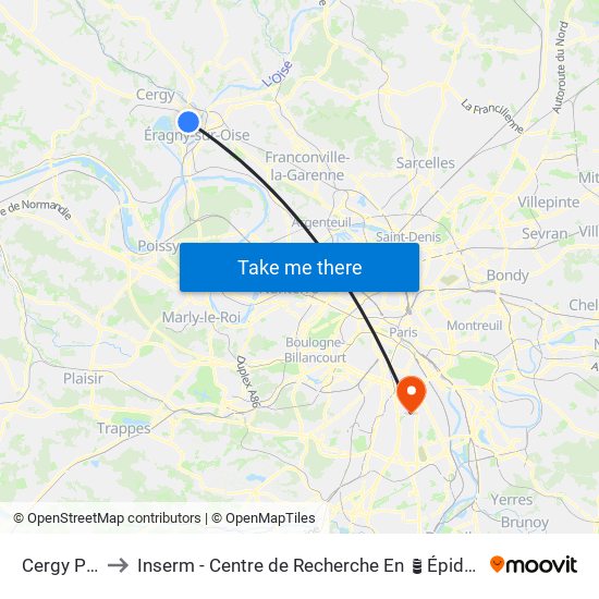Cergy Préfecture to Inserm - Centre de Recherche En Épidémiologie Et Santé Des Populations map