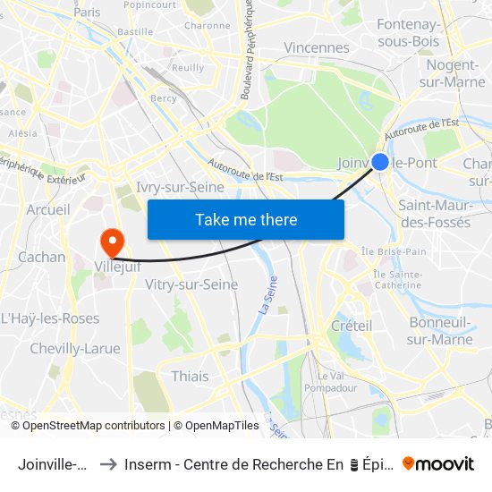 Joinville-Le-Pont RER to Inserm - Centre de Recherche En Épidémiologie Et Santé Des Populations map