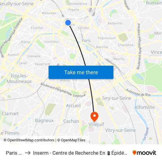 Paris - Opéra to Inserm - Centre de Recherche En Épidémiologie Et Santé Des Populations map