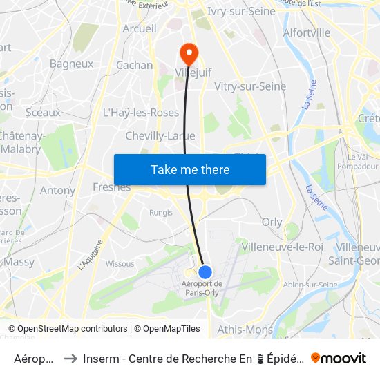 Aéroport Orly 4 to Inserm - Centre de Recherche En Épidémiologie Et Santé Des Populations map