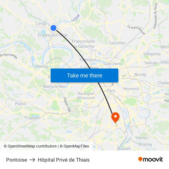 Pontoise to Hôpital Privé de Thiais map