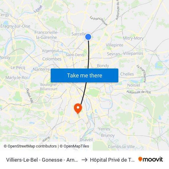 Villiers-Le-Bel - Gonesse - Arnouville to Hôpital Privé de Thiais map