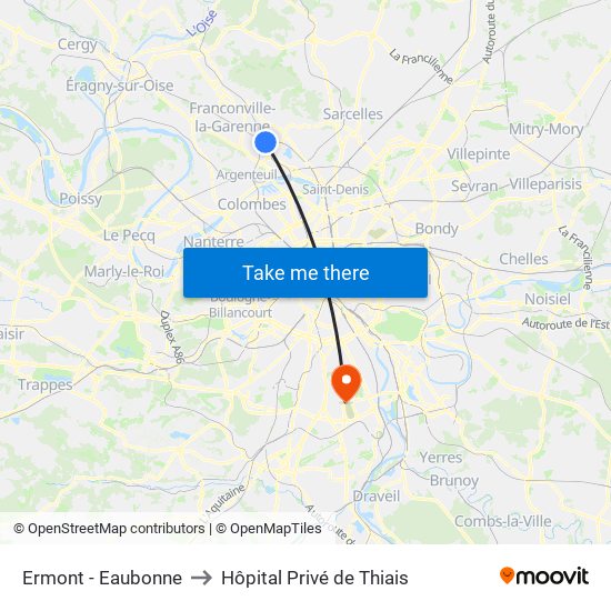 Ermont - Eaubonne to Hôpital Privé de Thiais map