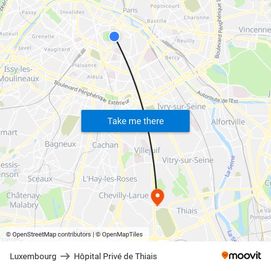 Luxembourg to Hôpital Privé de Thiais map