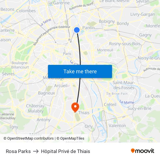Rosa Parks to Hôpital Privé de Thiais map