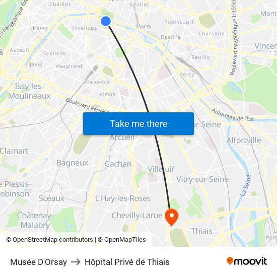 Musée D'Orsay to Hôpital Privé de Thiais map
